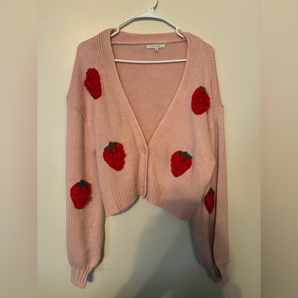Pink Strawberry Knit Cardigan – Love Tree – Size L (Fits M/L)